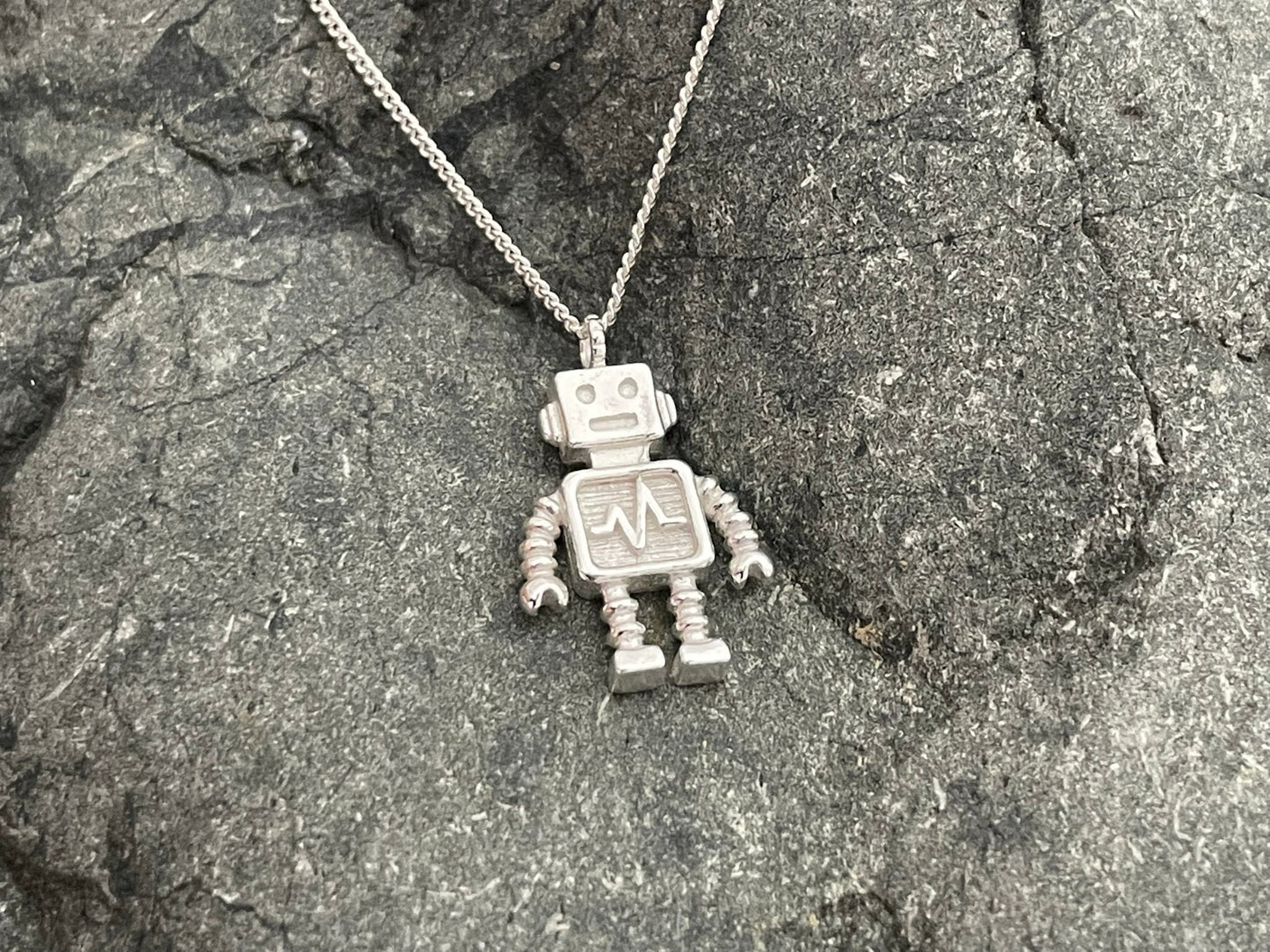 Robot - 925 Sterling Silver Plain Pendant Necklace Boxed