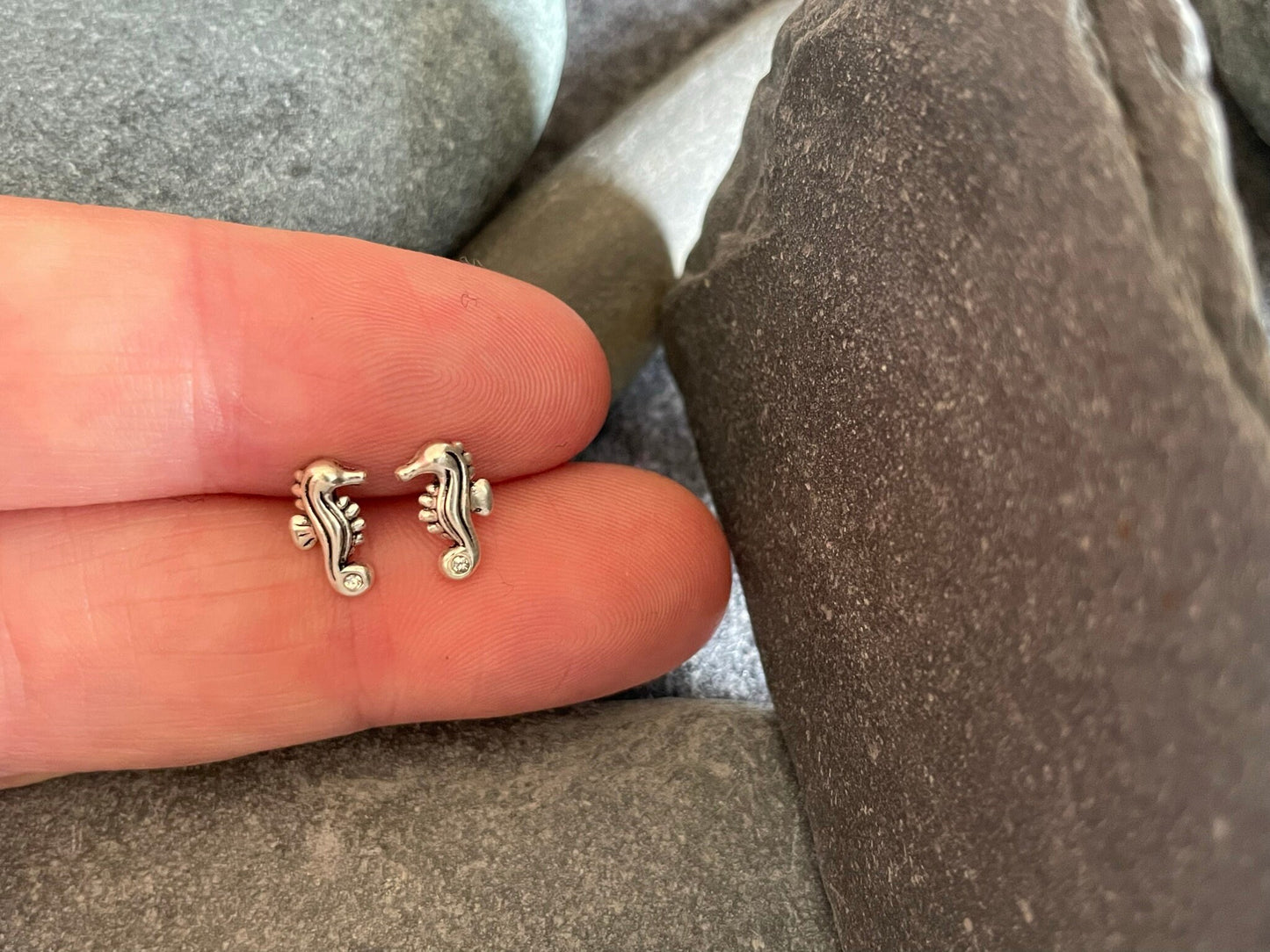 Seahorse - 925 Sterling Silver Crystal Stud Earrings