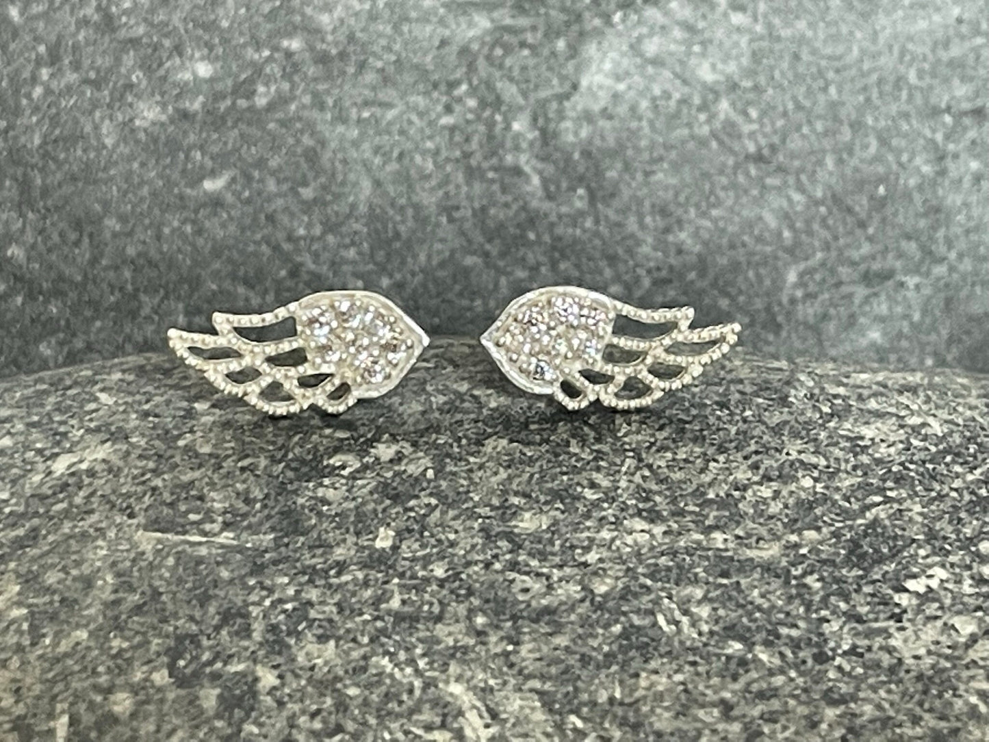 Angel Wing - 925 Sterling Silver Cubic Zirconia CZ Stud Earrings Boxed