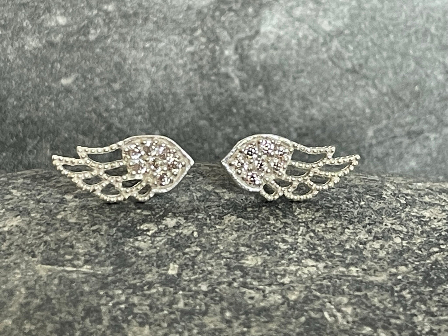 Angel Wing - 925 Sterling Silver Cubic Zirconia CZ Stud Earrings Boxed