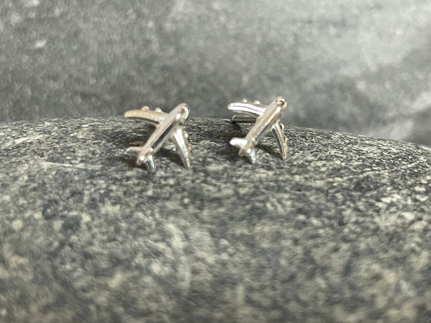 Aircraft - 925 Sterling Silver Plain Stud Earrings Boxed