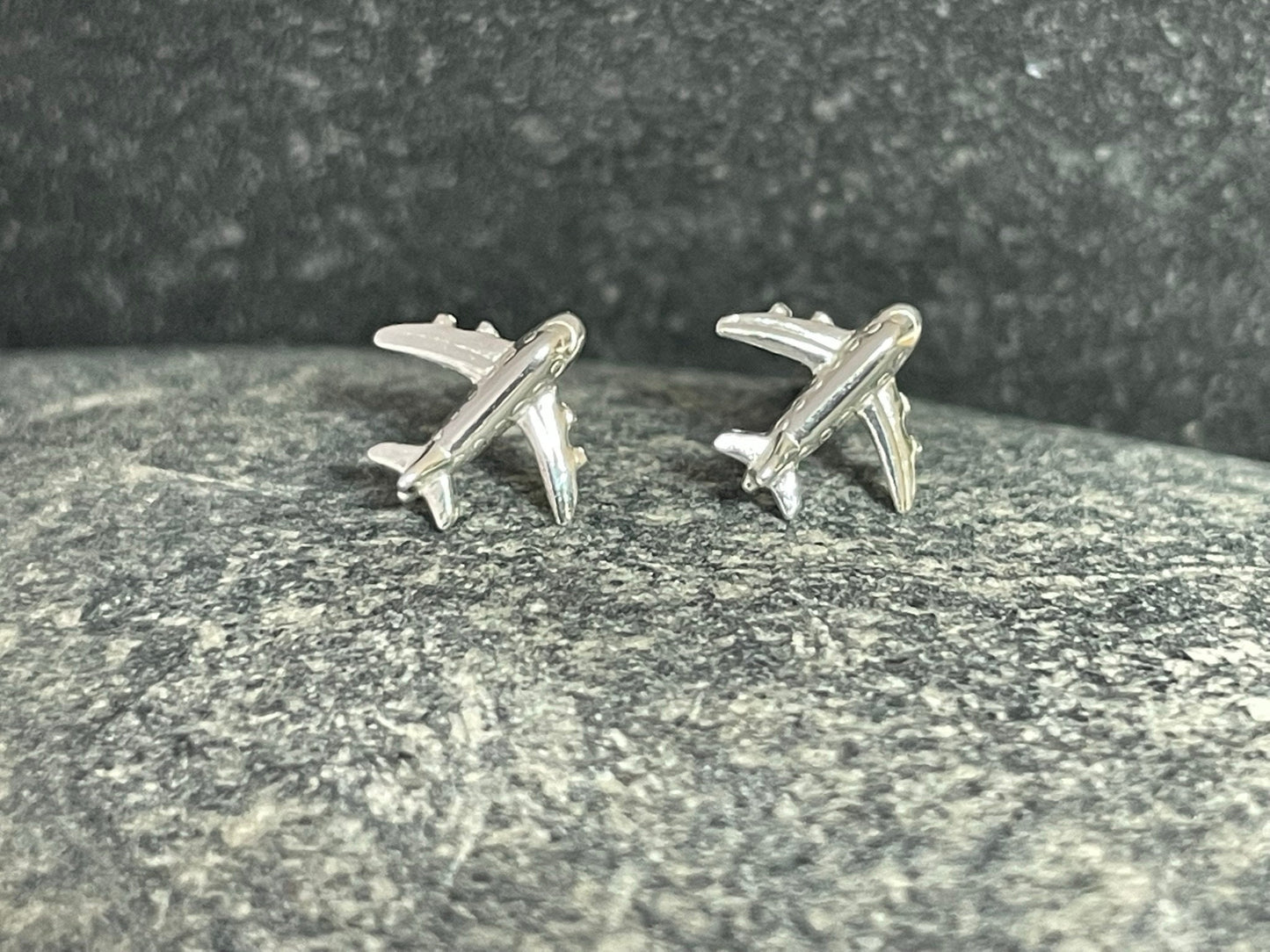 Aircraft - 925 Sterling Silver Plain Stud Earrings Boxed
