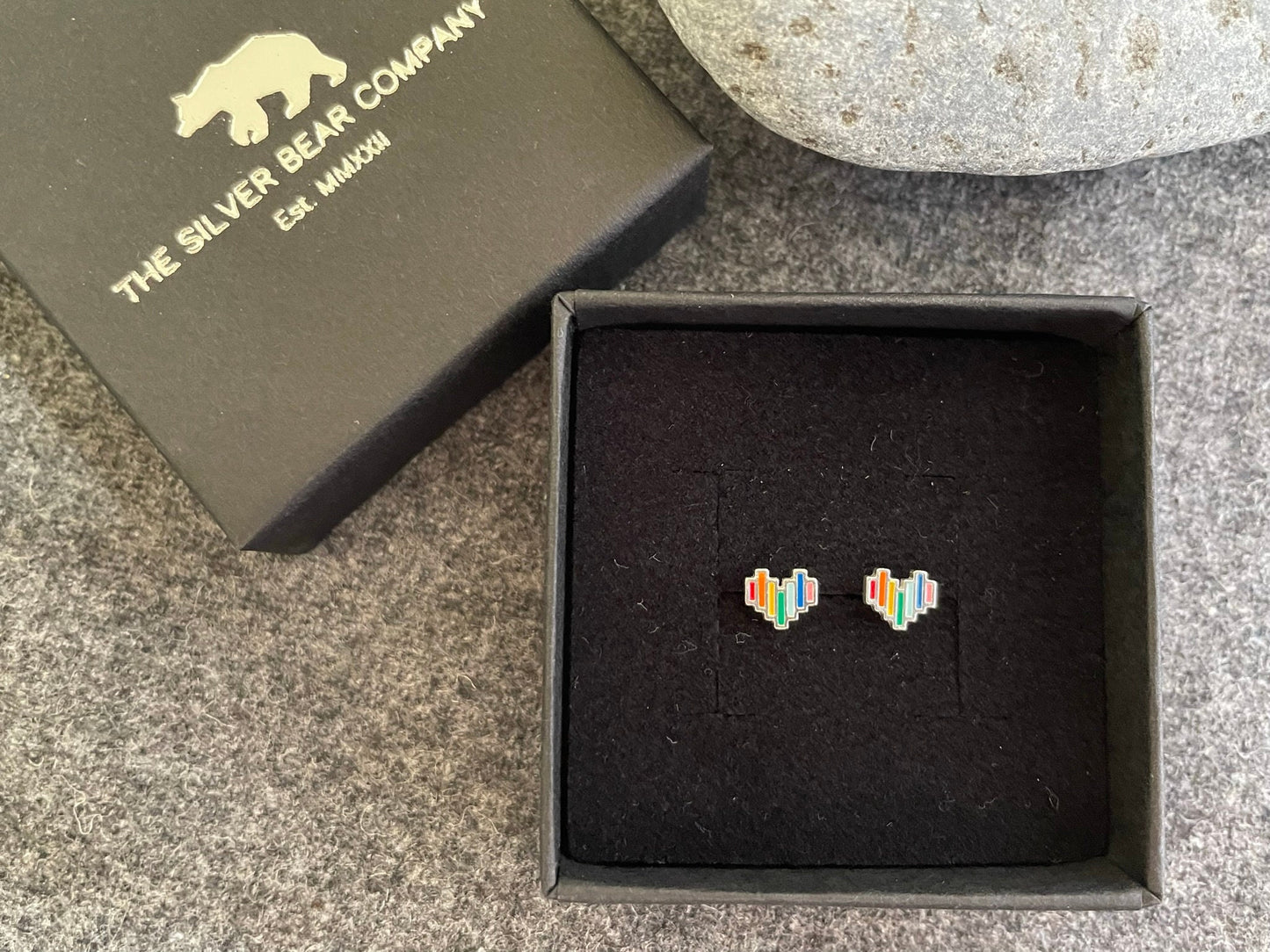 Pride Rainbow Heart - 925 Sterling Silver Colourful Stud Earrings
