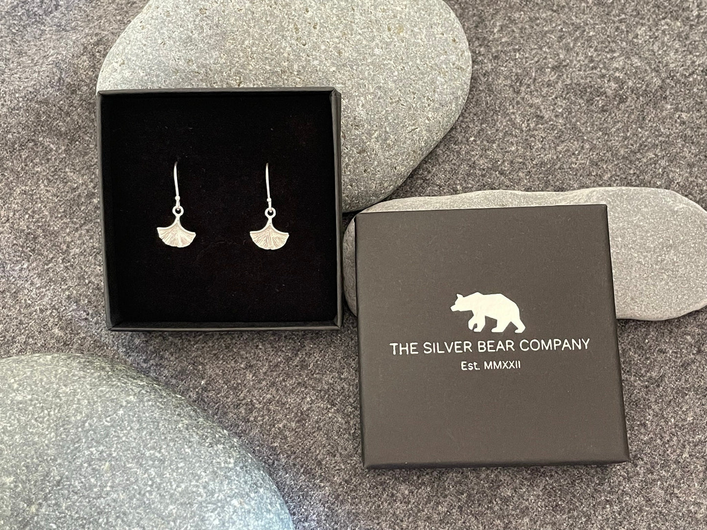 Ginkgo Leaf - 925 Sterling Sliver Dangle Drop Earrings Boxed - The Silver Bear Company