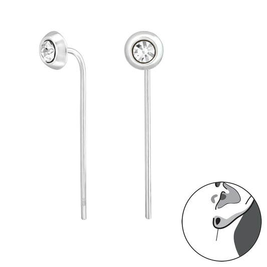 Round - 925 Sterling Silver Crystal Bar Drop Earrings