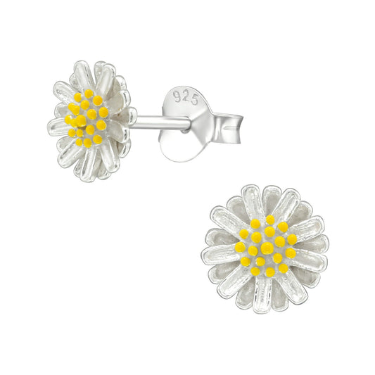 Daisy Flower - 925 Sterling Silver Plain Stud Earrings Boxed