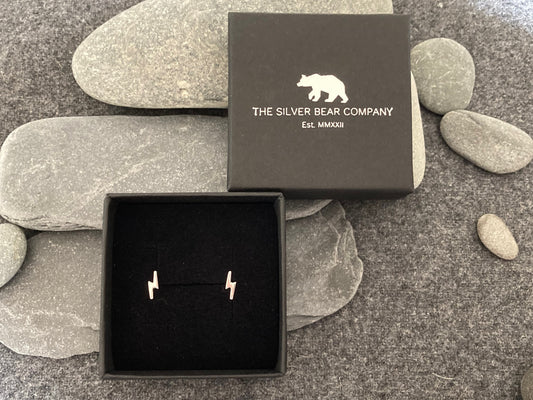Lightning Bolt (small) - 925 Sterling Silver Plain Stud Earrings