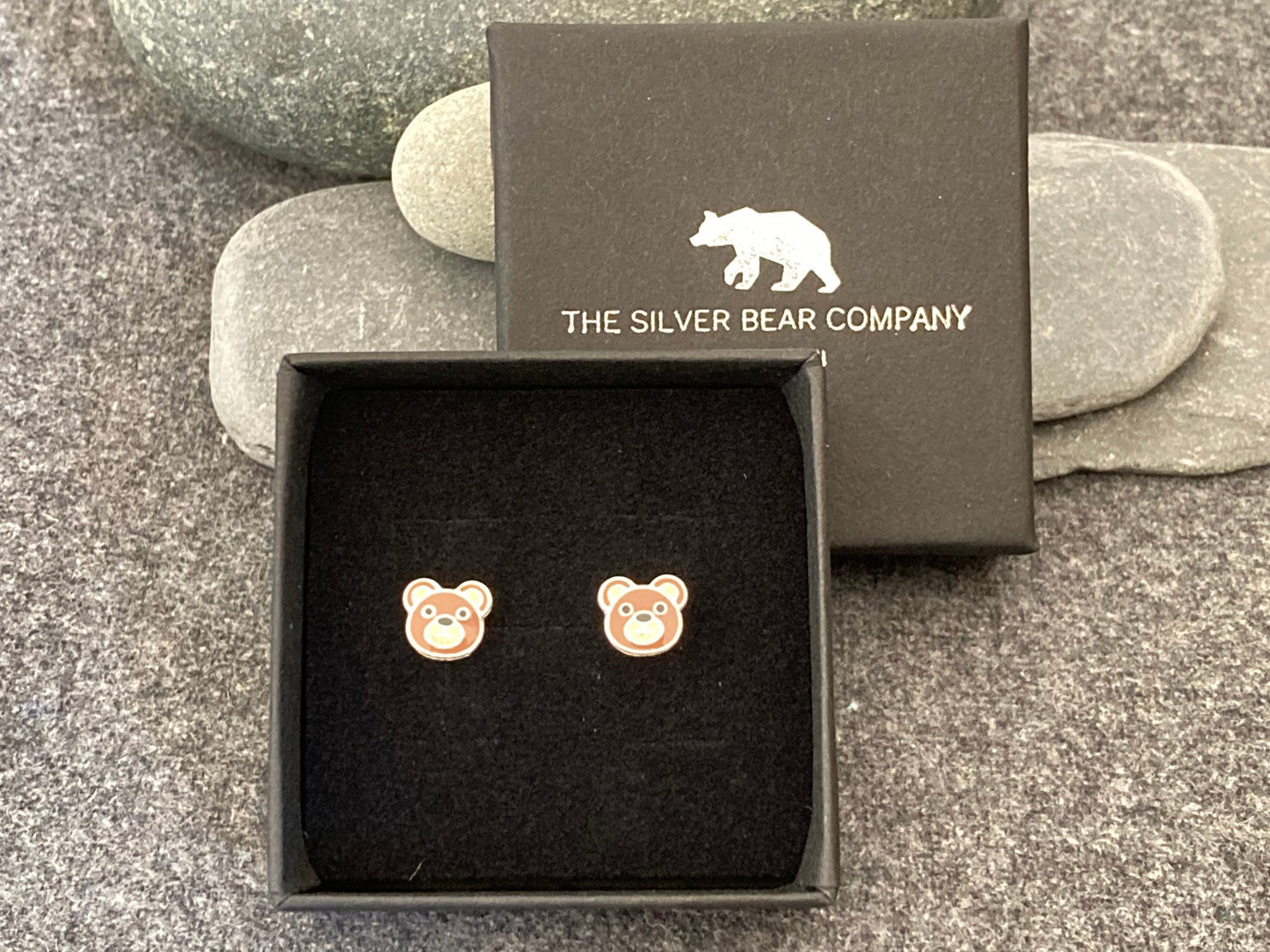 Teddy Bear Stud Earrings: 925 Sterling Silver, Enamel Jewelry