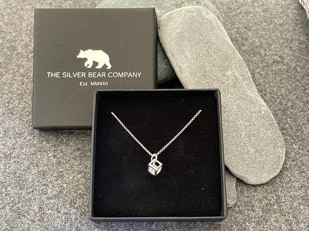 Cube - 925 Sterling Silver Cubic Zirconia CZ Pendant Necklace - Boxed