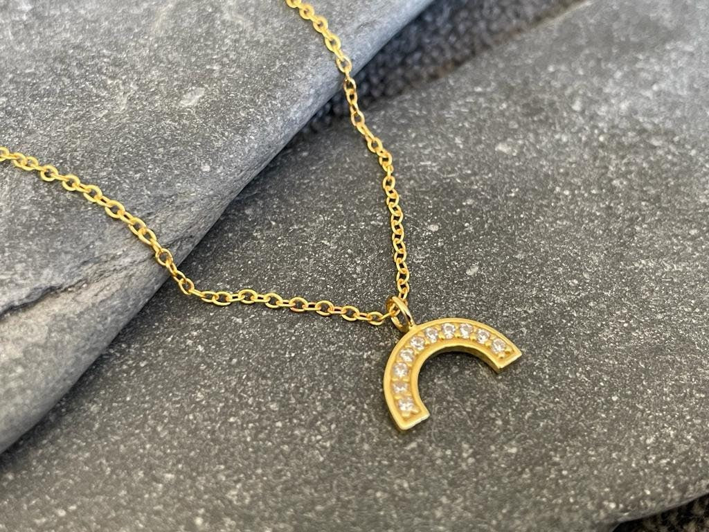 Gold Plated Sterling Silver Rainbow Necklace: Cubic Zirconia Pendant