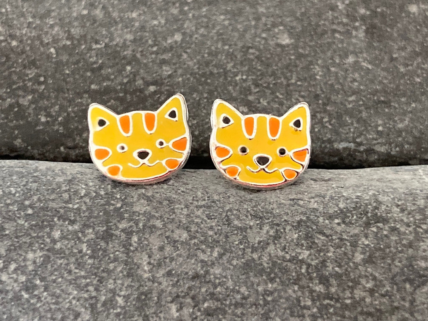 Pussy Cat - 925 Sterling Silver Colourful Stud Earrings