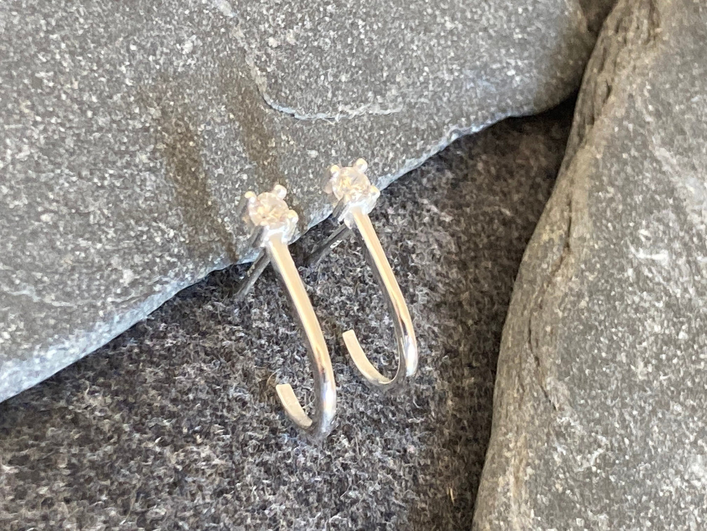 Sterling Silver CZ Half Hoop Earrings: Elegant Minimalist Design