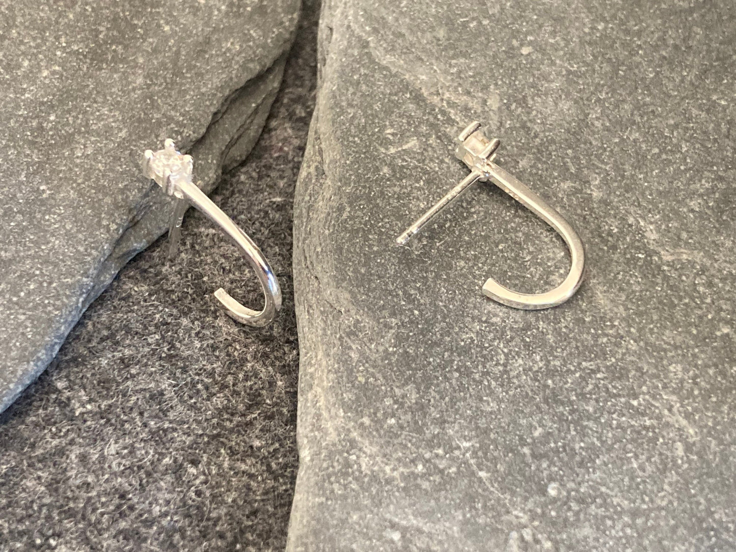 Sterling Silver CZ Half Hoop Earrings: Elegant Minimalist Design