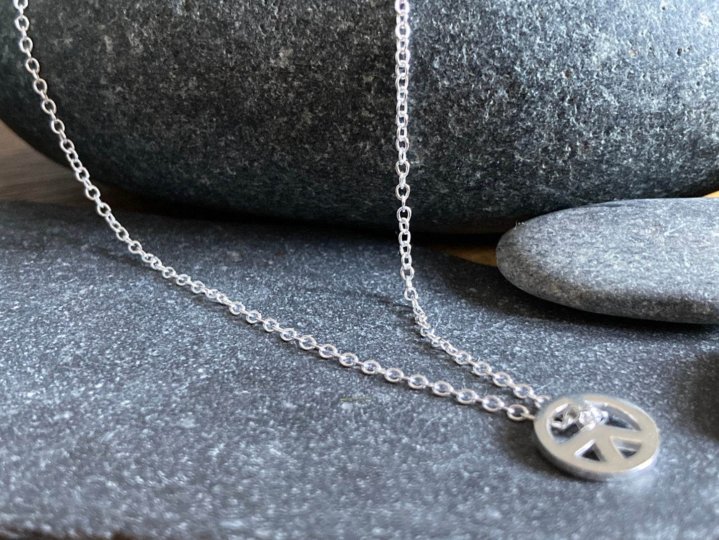 Peace Symbol - 925 Sterling Silver Plain Necklace Boxed