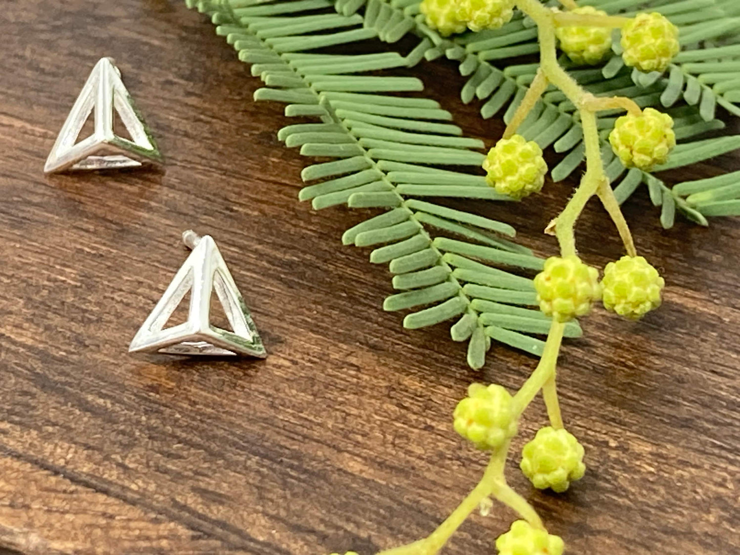 Triangle Pyramid Frame - 925 Sterling Silver Geometric Stud Earrings Boxed