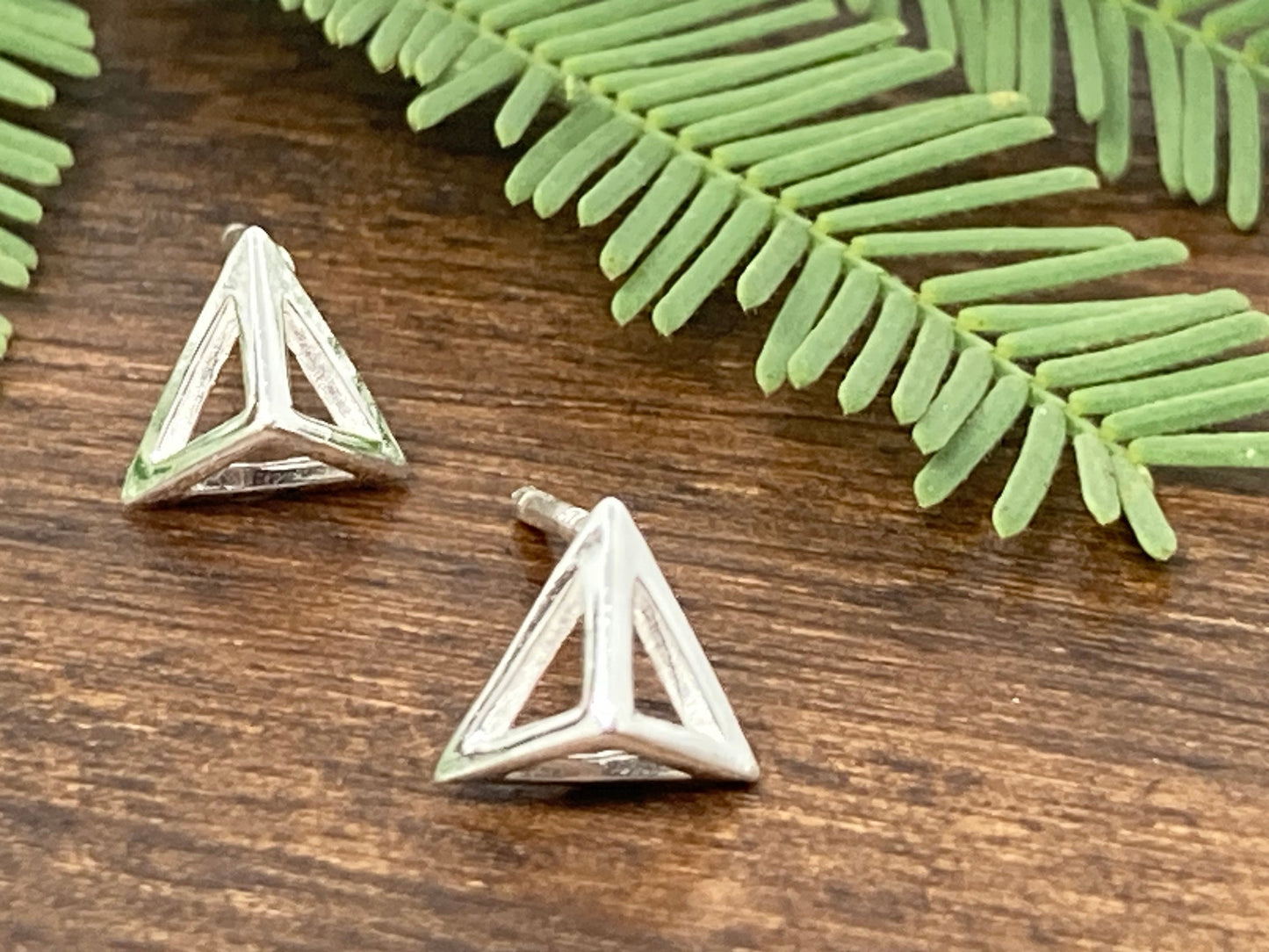 Triangle Pyramid Frame - 925 Sterling Silver Geometric Stud Earrings Boxed