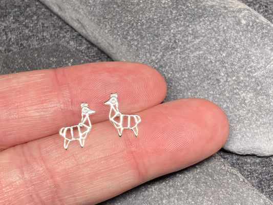 Llama - 925 Sterling Silver Plain Stud Earrings