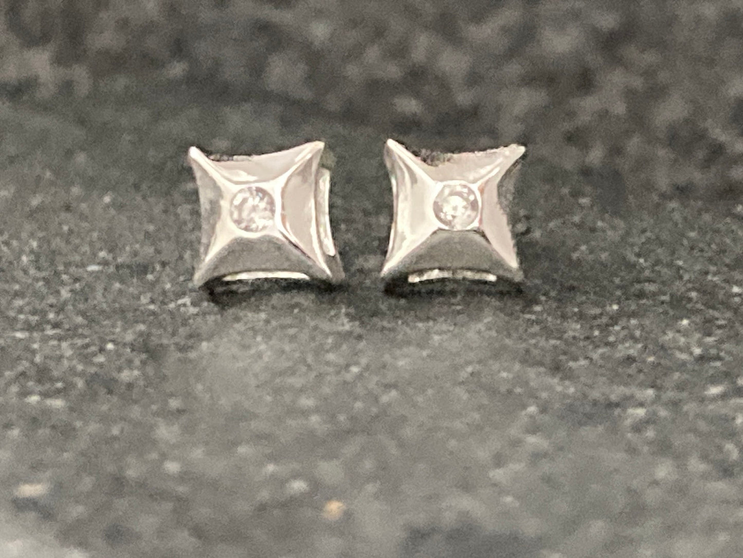 Square Cushion - 925 Sterling Silver Cubic Zirconia CZ Stud Earrings with raised gallery