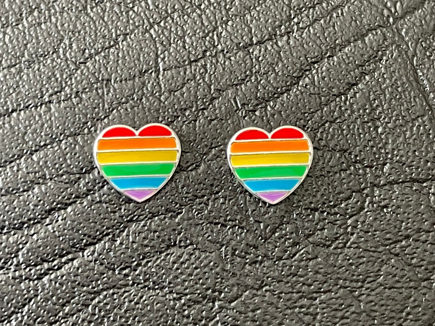 Pride Rainbow Heart - 925 Sterling Silver Colourful Stud Earrings