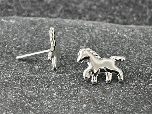 Horse - 925 Sterling Silver Plain Stud Earrings Boxed