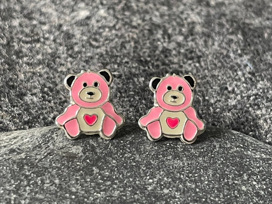 Care Bear Heart - 925 Sterling Silver Colourful Ear Studs