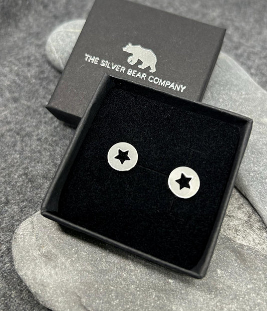 Star Disc - 925 Sterling Silver Plain Ear Studs