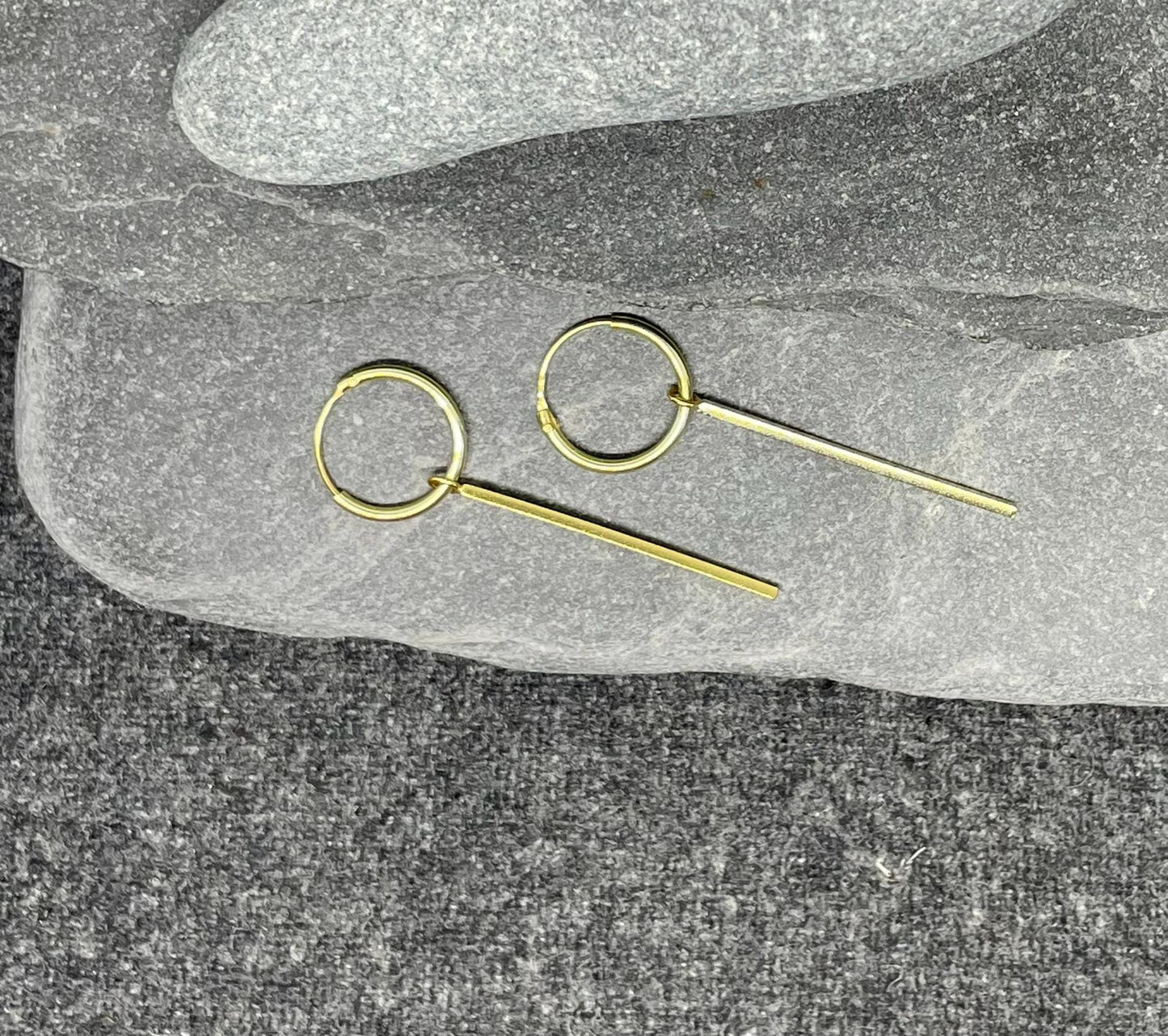 Bar - 14k Gold Plated 925 Sterling Silver Bar Charm Ear Hoops