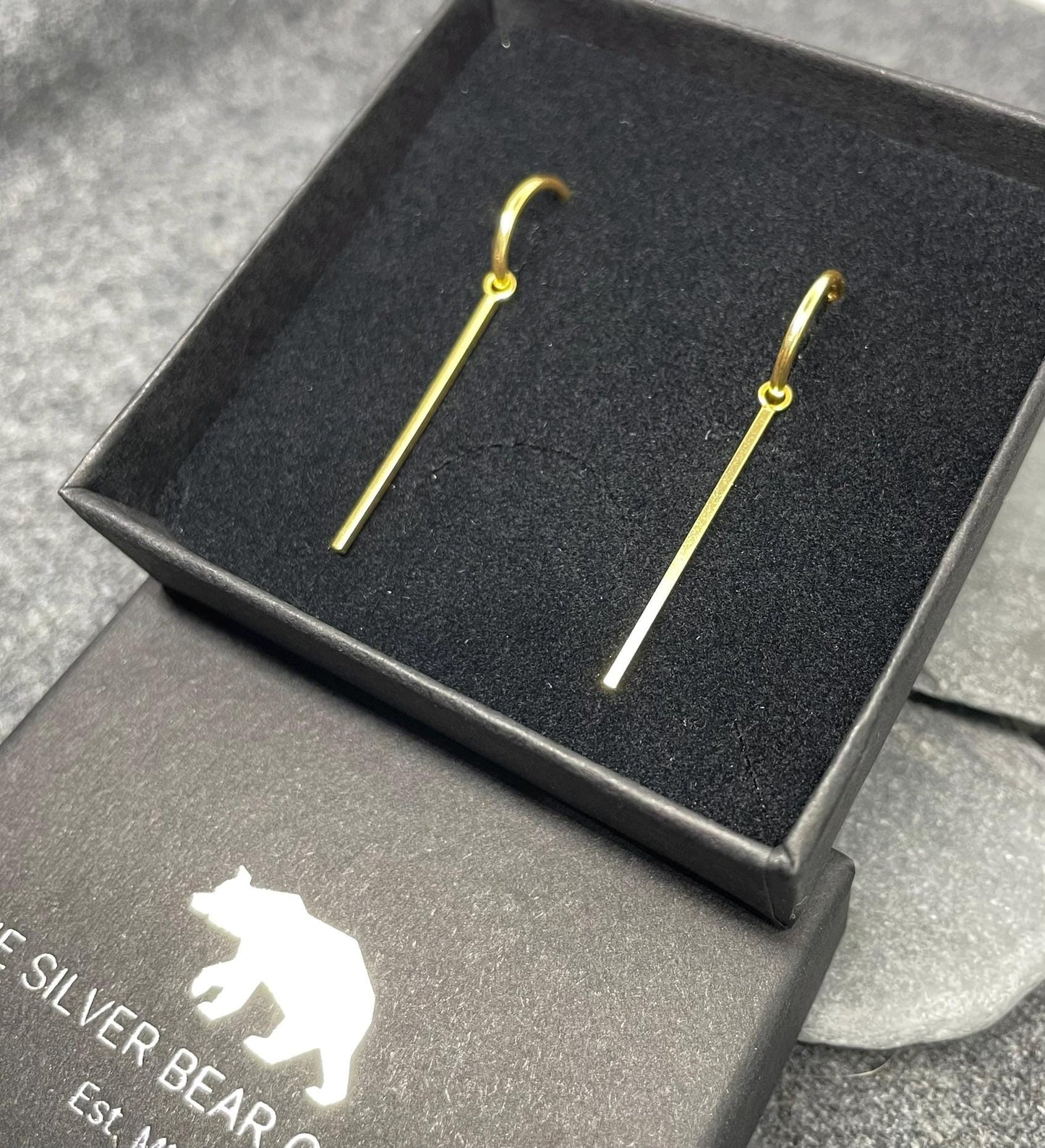 Bar - 14k Gold Plated 925 Sterling Silver Bar Charm Ear Hoops