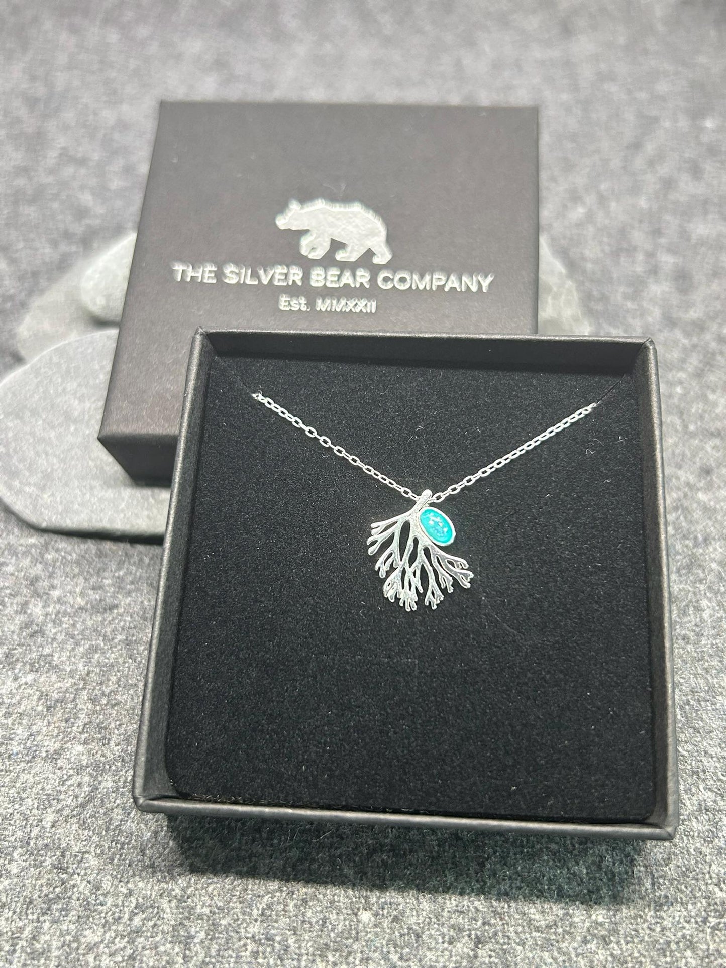 Coral Reef - 925 Sterling Silver Pendant and Necklaces (Aqua Opal & Silver) Boxed