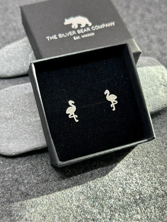 Flamingo - 925 Sterling Silver Plain Laser Cut Ear Studs