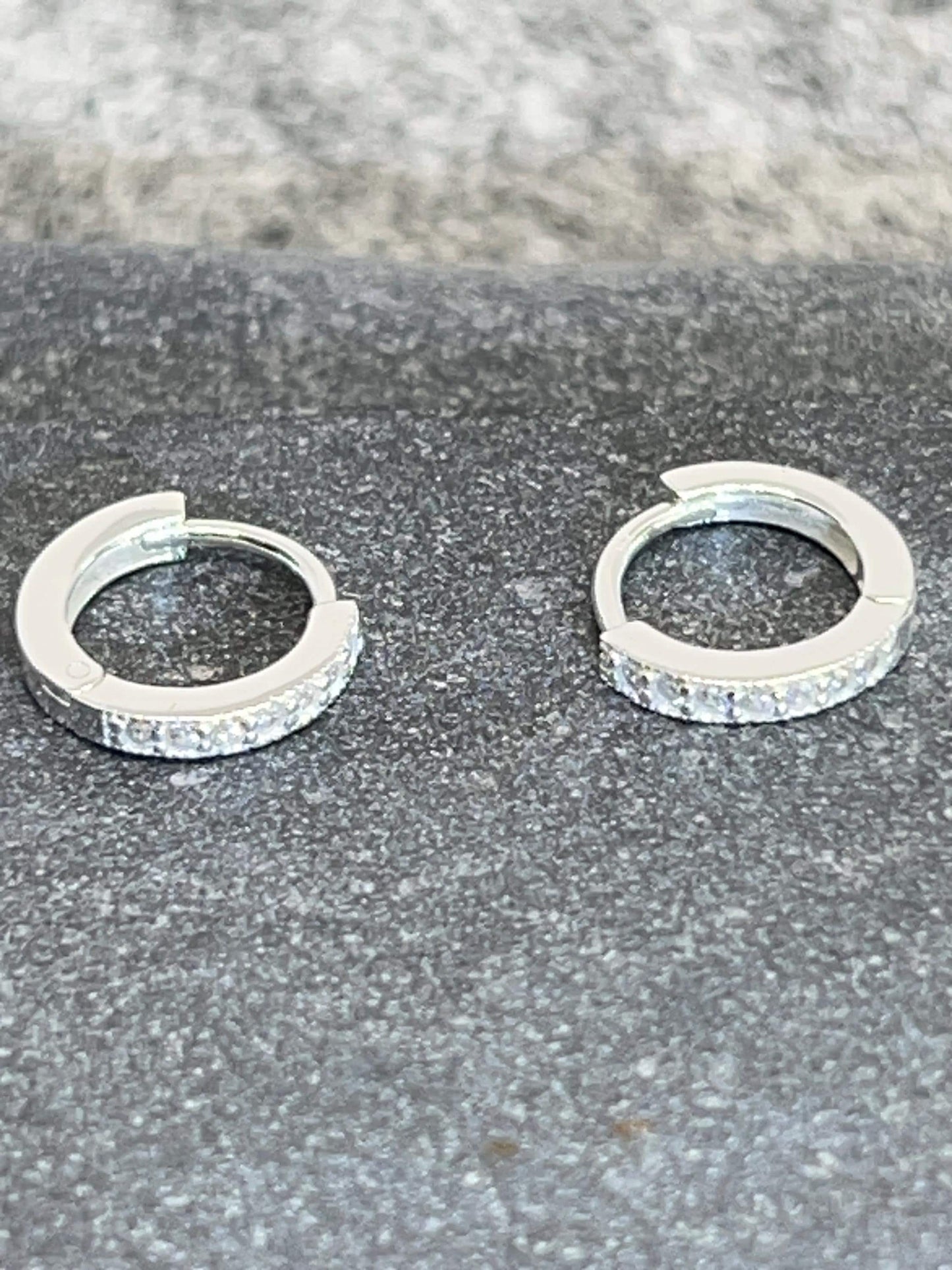 Huggie Ear Silver Hoops - 925 Sterling Silver with Cubic Zirconia. Boxed