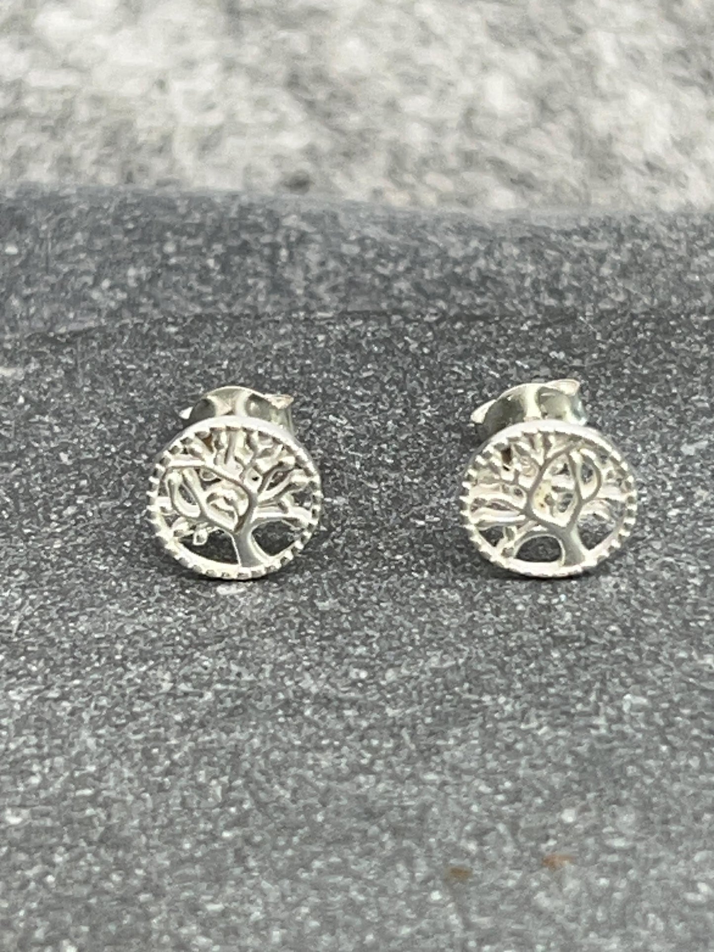 Silver Tree of Life - 925 Sterling Silver Plain Stud Earrings. Boxed