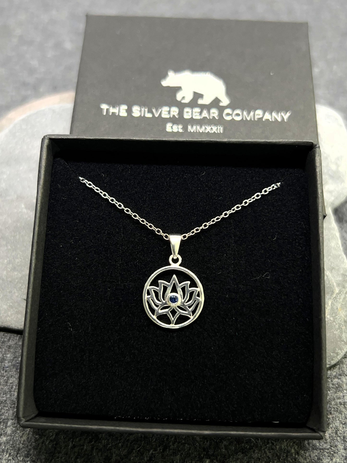 Lotus Flower - 925 Sterling Silver Cubic Zirconia CZ Pendant and Necklace - Boxed
