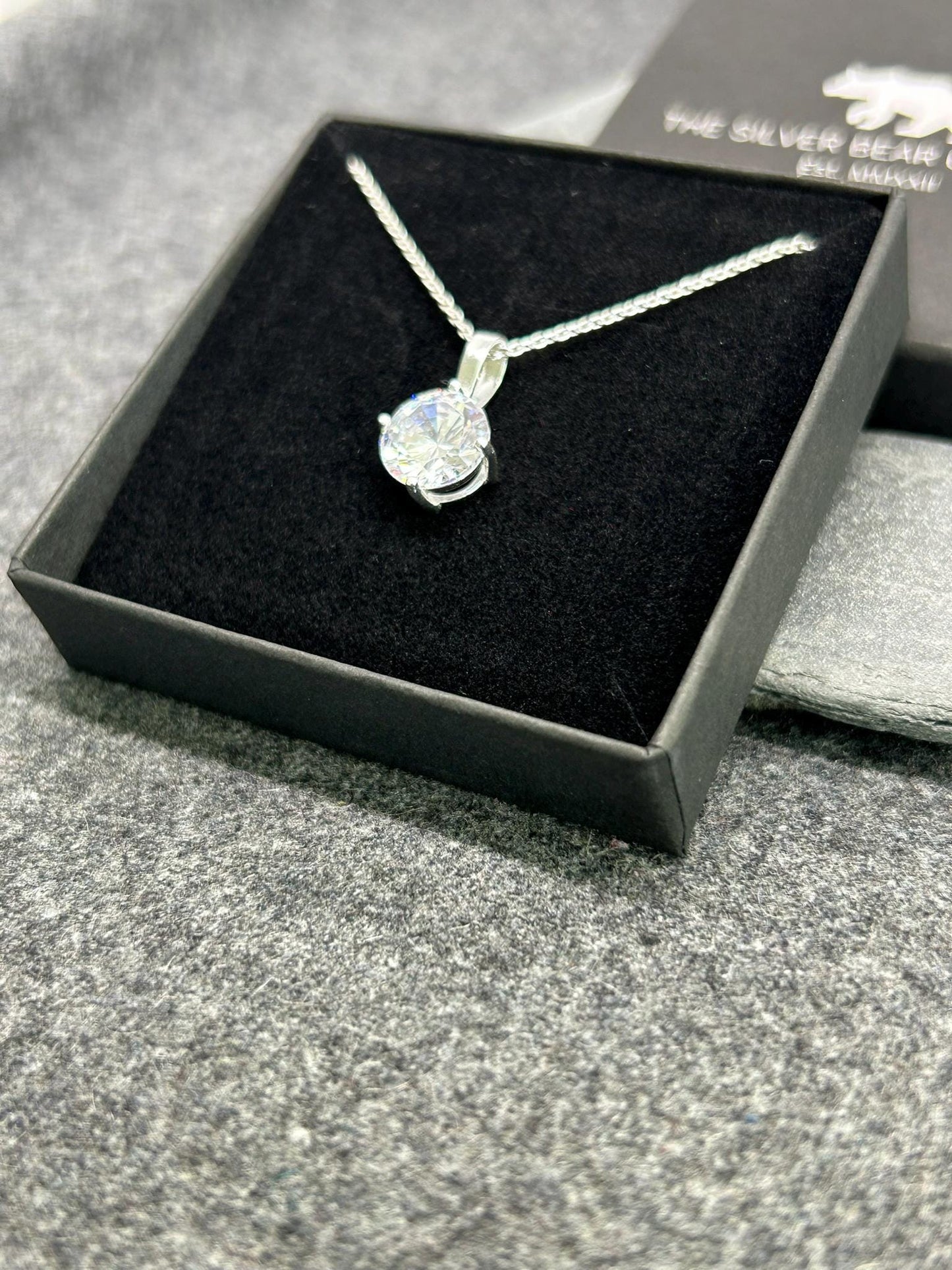 Diamond Round Solitaire - 925 Sterling Silver Pendant and Necklace - Boxed - Classic Elegance