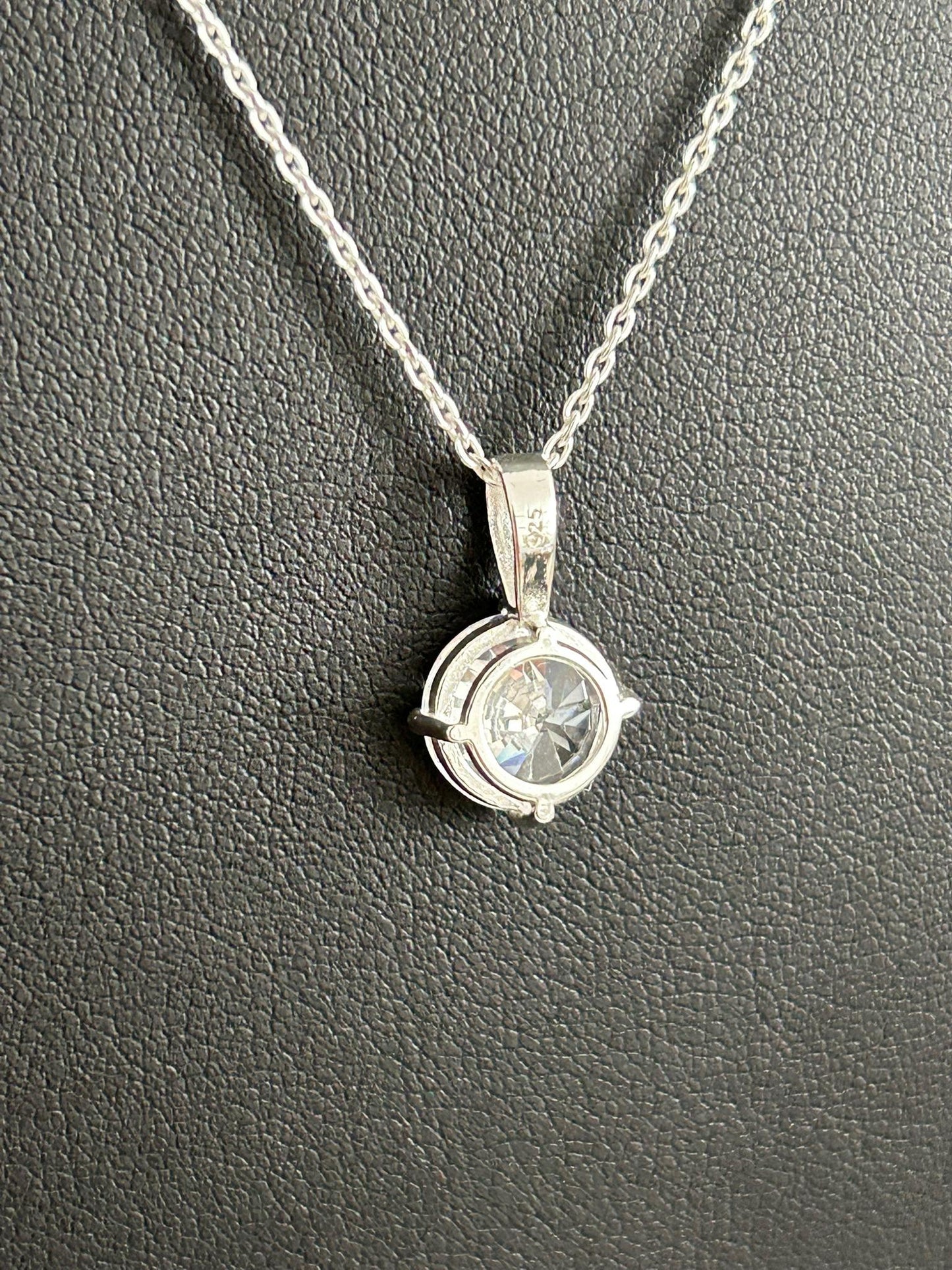 Diamond Round Solitaire - 925 Sterling Silver Pendant and Necklace - Boxed - Classic Elegance