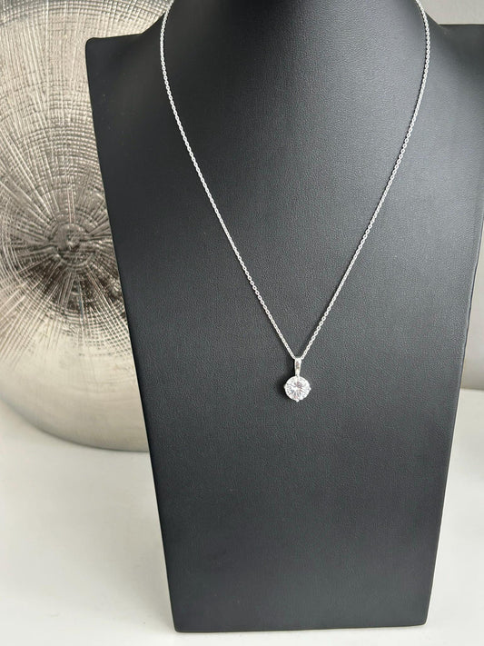 Diamond CZ Round Solitaire - 925 Sterling Silver Pendant and Necklace, Gift-Ready