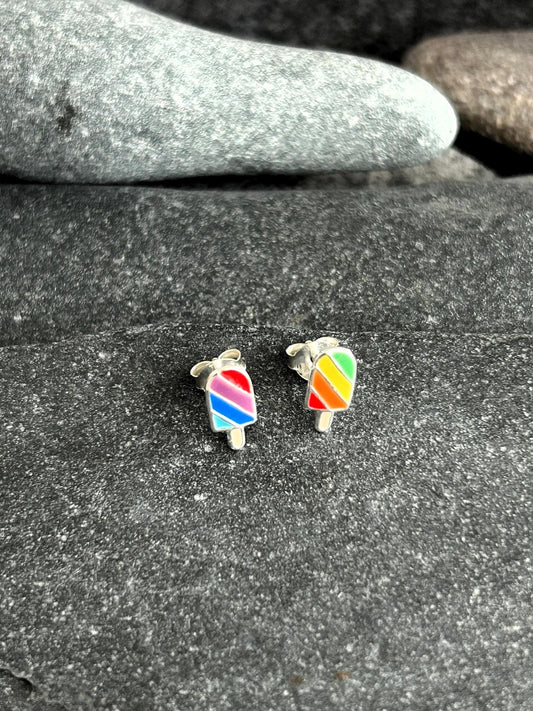Pride Rainbow Ice Cream Lolly - 925 Sterling Silver Colourful Ear Studs