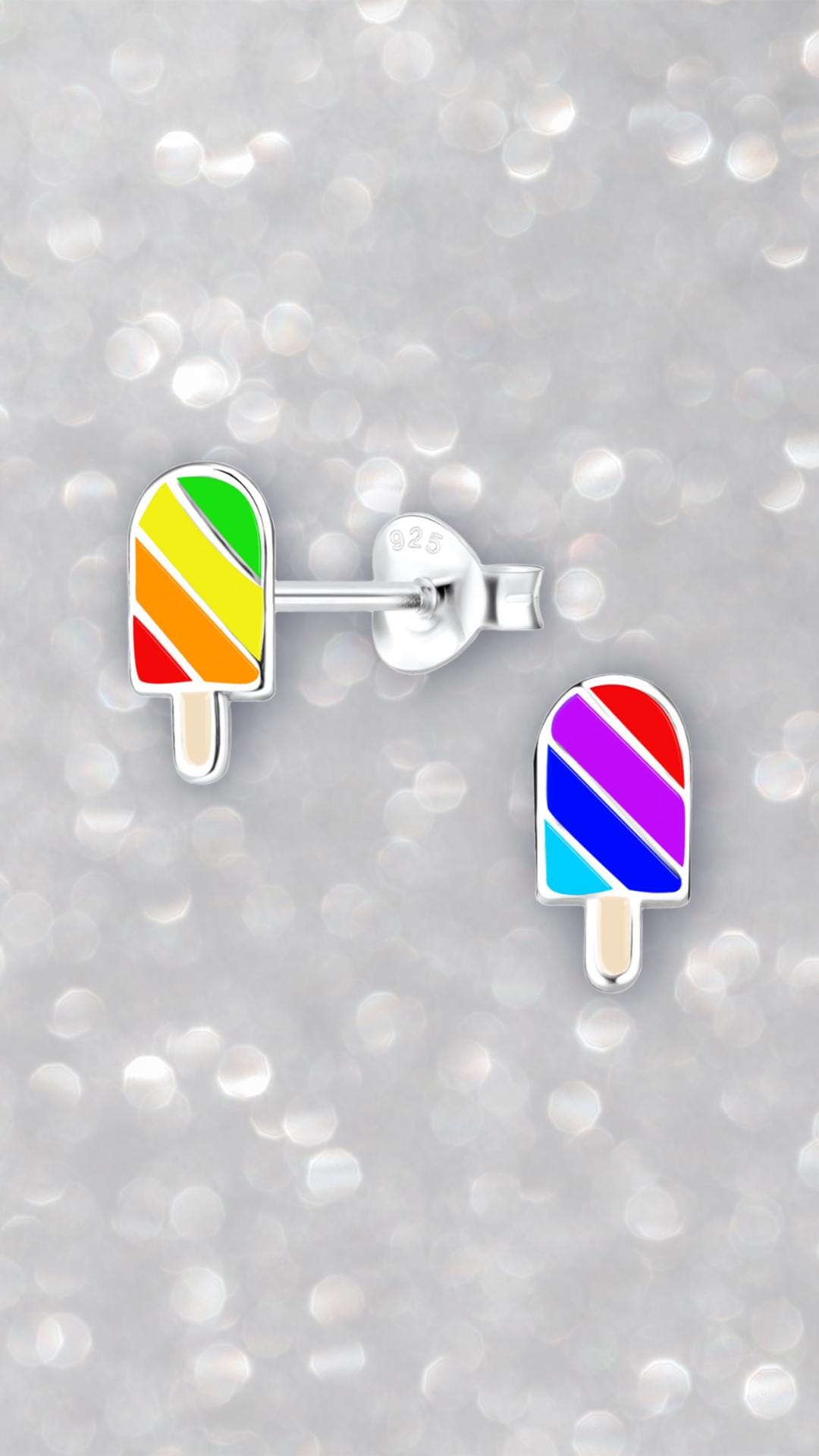 Pride Rainbow Ice Cream Lolly - 925 Sterling Silver Colourful Ear Studs