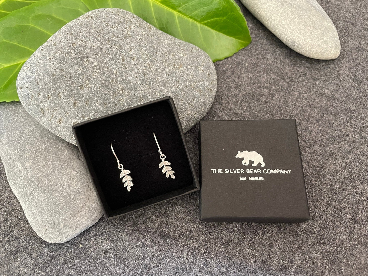 Olive Leaf Drop Earrings - 925 Sterling Silver with Cubic Zirconia CZ