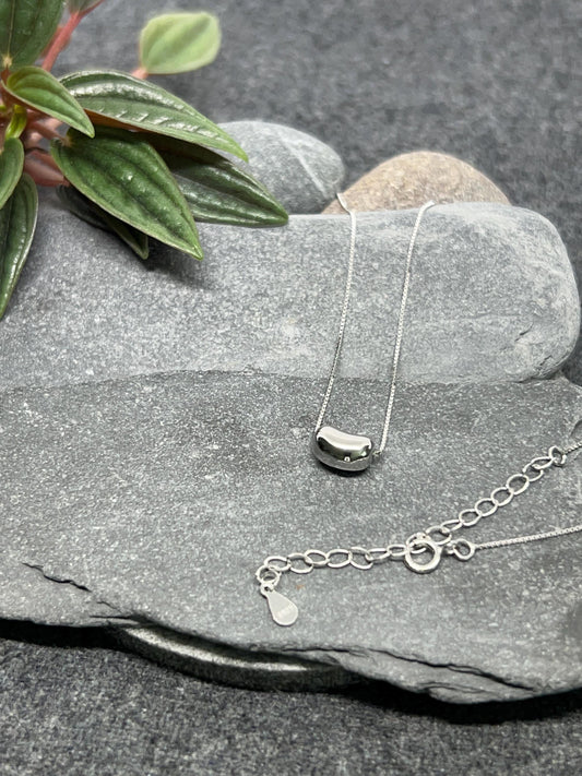 Silver Pebble - 925 Sterling Silver Box Chain Necklace and Pendant - Boxed