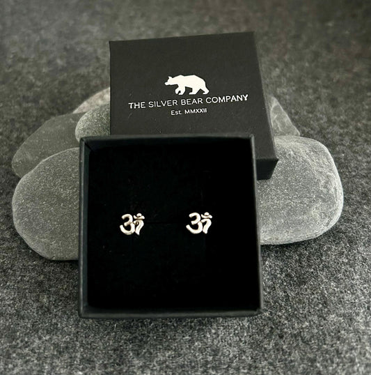 Om - 925 Sterling Silver Plain Stud Earrings