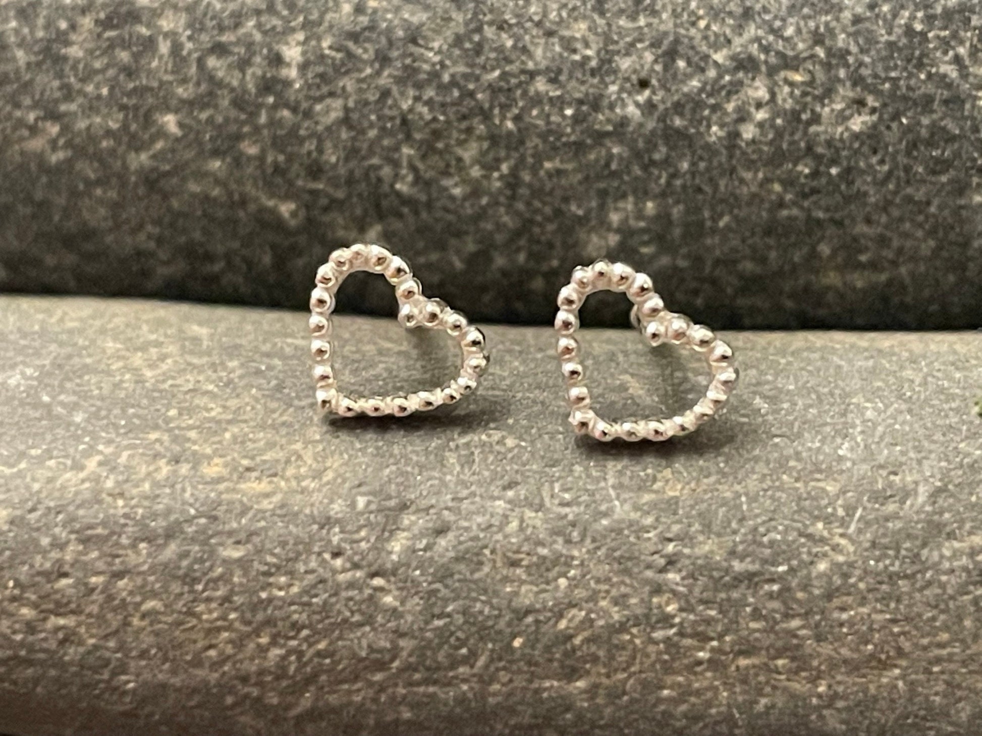 Heart - 925 Sterling Silver Plain Stud Earrings