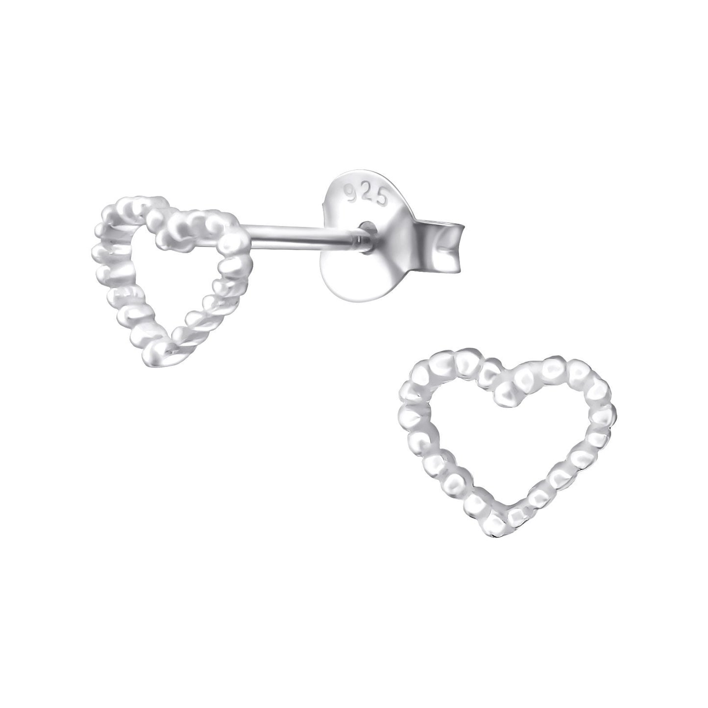 Heart - 925 Sterling Silver Plain Stud Earrings