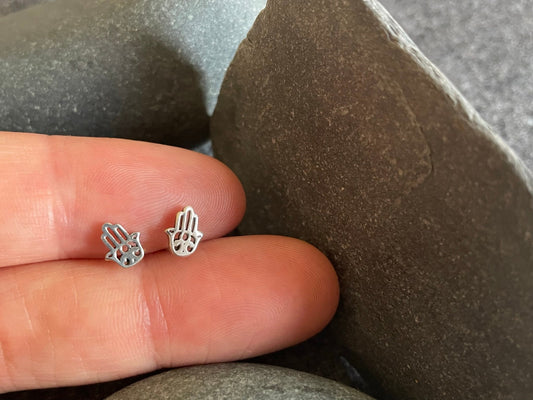 Hamsa Hand - 925 Sterling Silver Plain Stud Earrings - Boxed