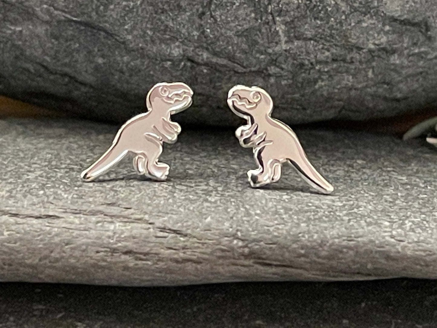 T-Rex Dinosaur Tyrannosaurus Rex - 925 Sterling Silver Plain Stud Earrings - Boxed
