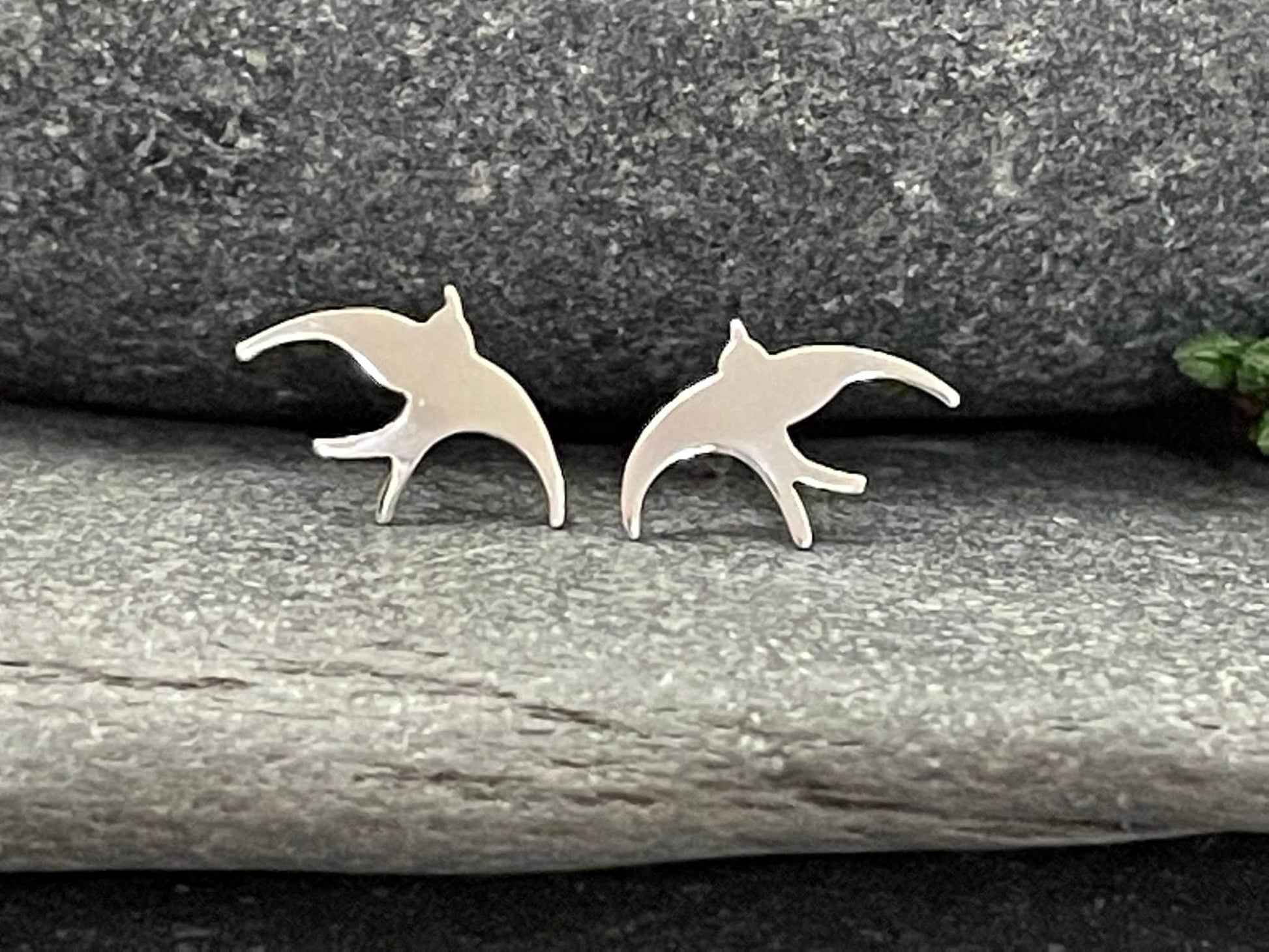 Swallows - 925 Sterling Silver Plain Stud Earrings