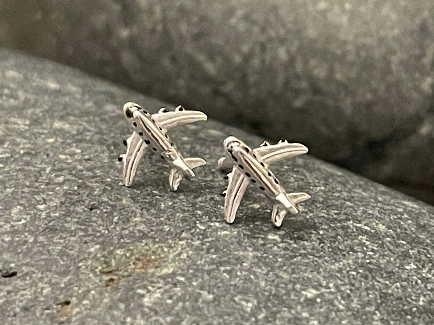Aeroplane - 925 Sterling Silver Plain Stud Earrings Boxed