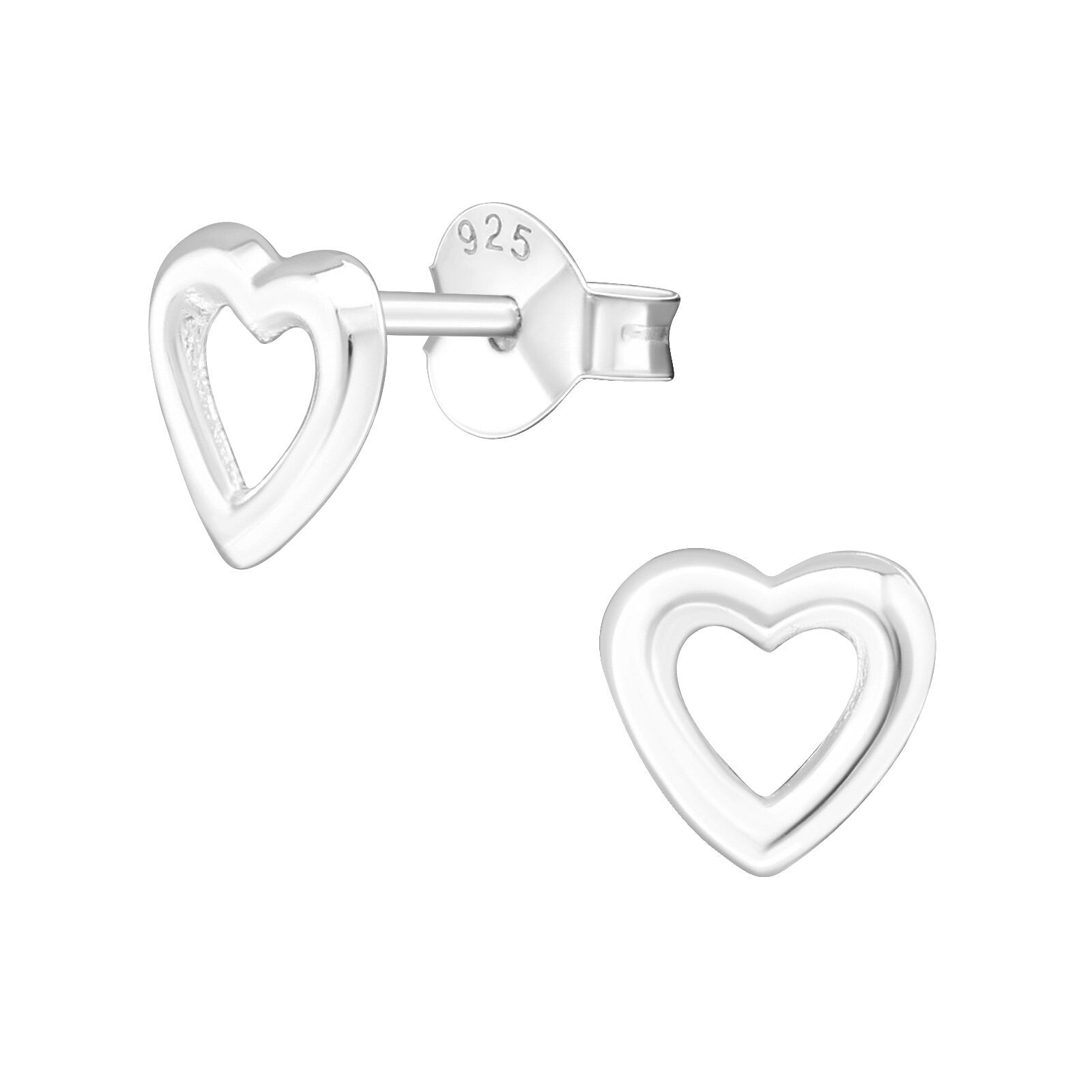 Heart - 925 Sterling Silver Plain Stud Earrings