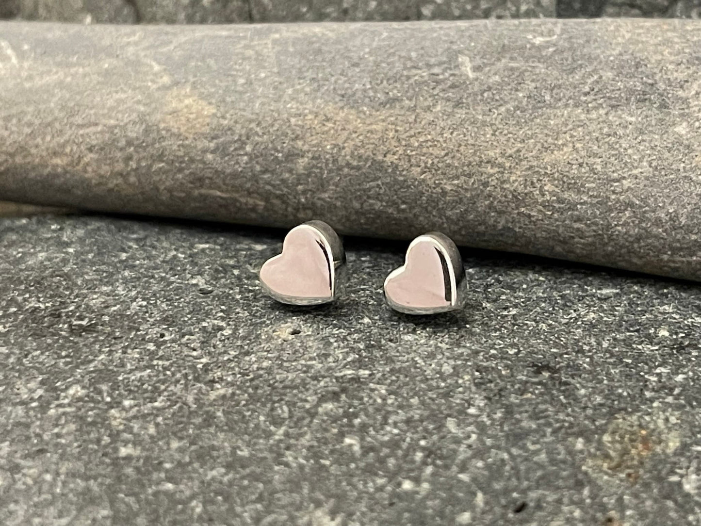 Solid Heart - 925 Sterling Silver Plain Stud Earrings