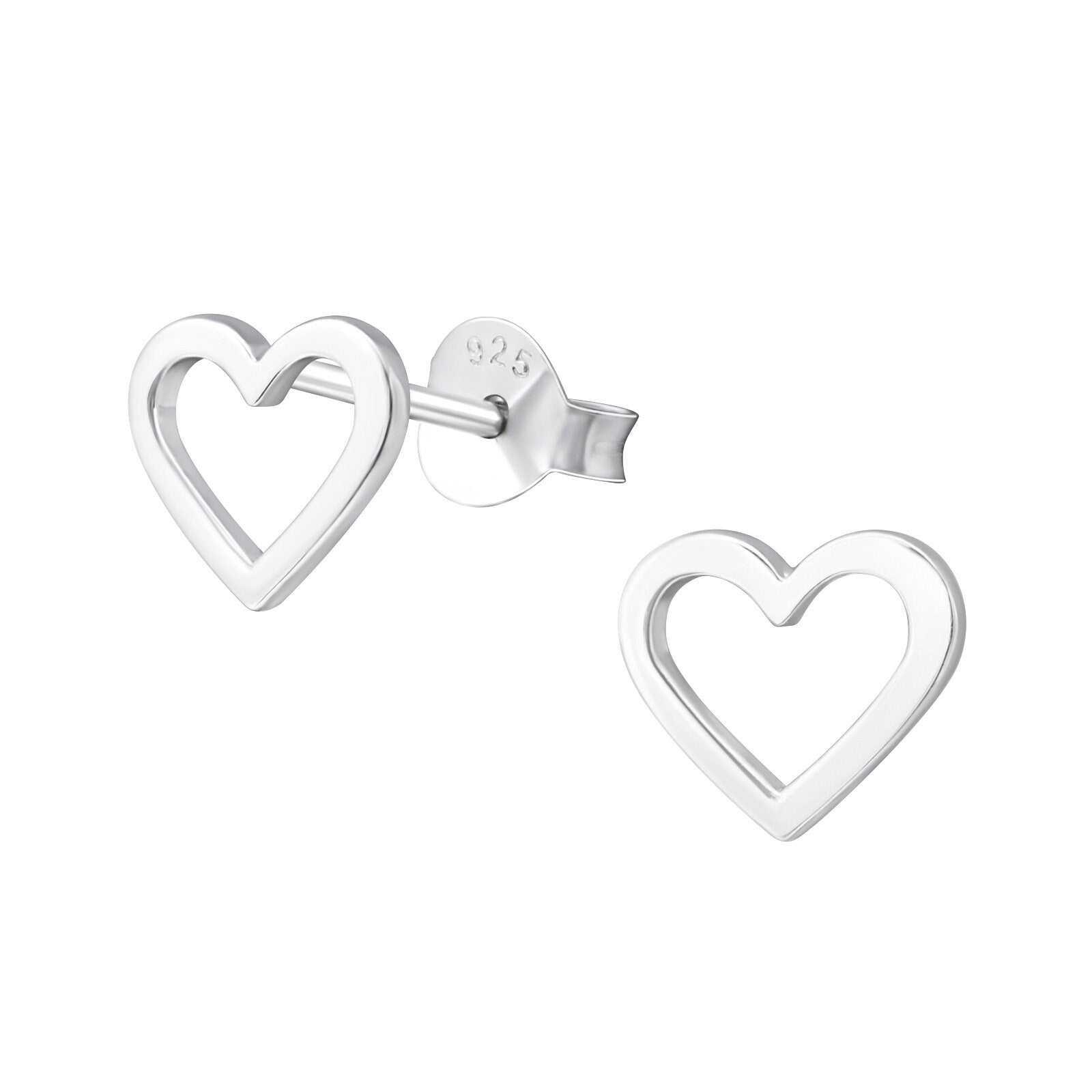 Love Heart - 925 Sterling Silver Plain Stud Earrings